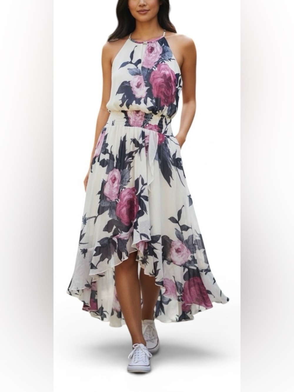 Velvet Fleur Floral Halter High-Low Maxi Dress Size 12